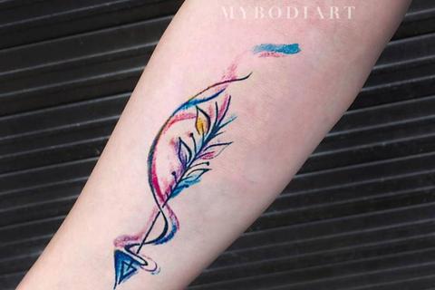 480x320 Sienna Colorful Watercolor Arrow Temporary Tattoo Mybodiart - Watercolor Arrow Tattoo