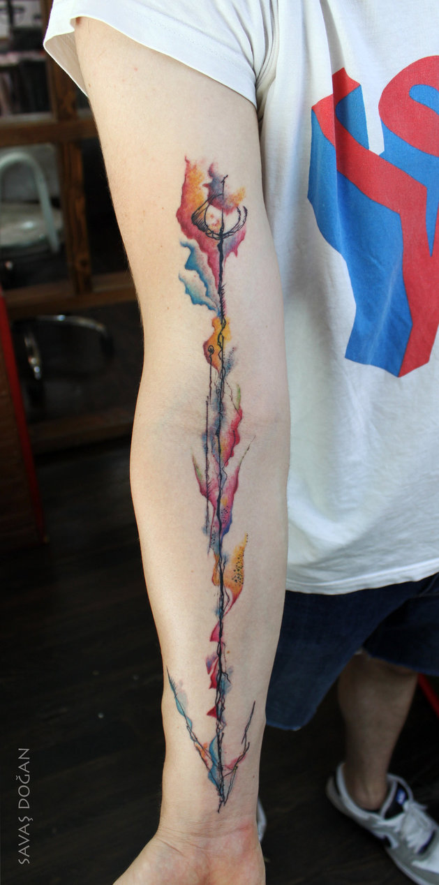 629x1268 Watercolor Arrow Tattoo By Moviemetal3 - Watercolor Arrow Tattoo