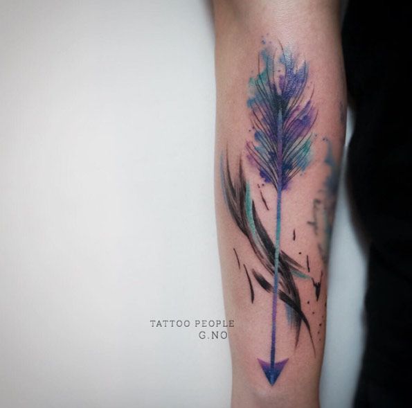 595x589 43 Amazing Arrow Tattoo Designs For Men And Women Tattoos On - Watercolor Arrow Tattoo