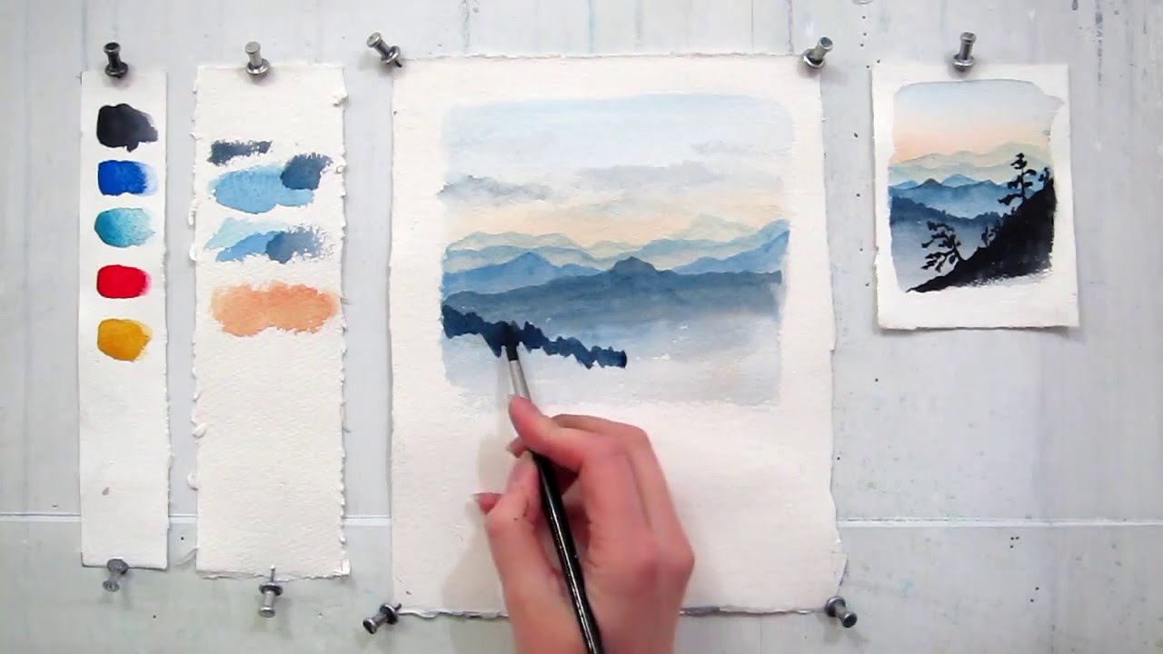 1280x720 Easy Step By Step Watercolor Tutorial Painting The Blue Ridge - Watercolor Art