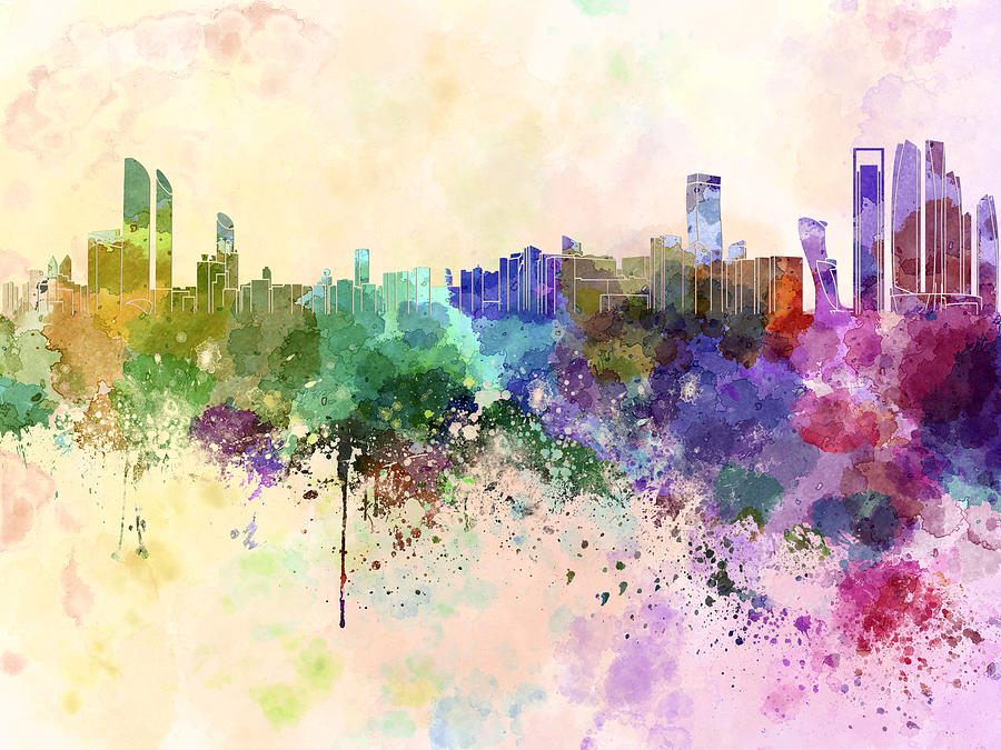 900x675 Abu Dhabi Skyline In Watercolor Background Digital Art By Pablo Romero - Watercolor Art Background