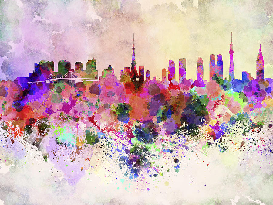 900x675 Tokyo Skyline In Watercolor Background Digital Art By Pablo Romero - Watercolor Art Background