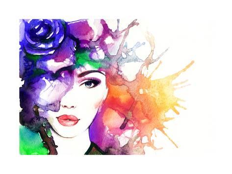 473x355 Woman Portrait .abstract Watercolor .fashion Background Posters By - Watercolor Art Background