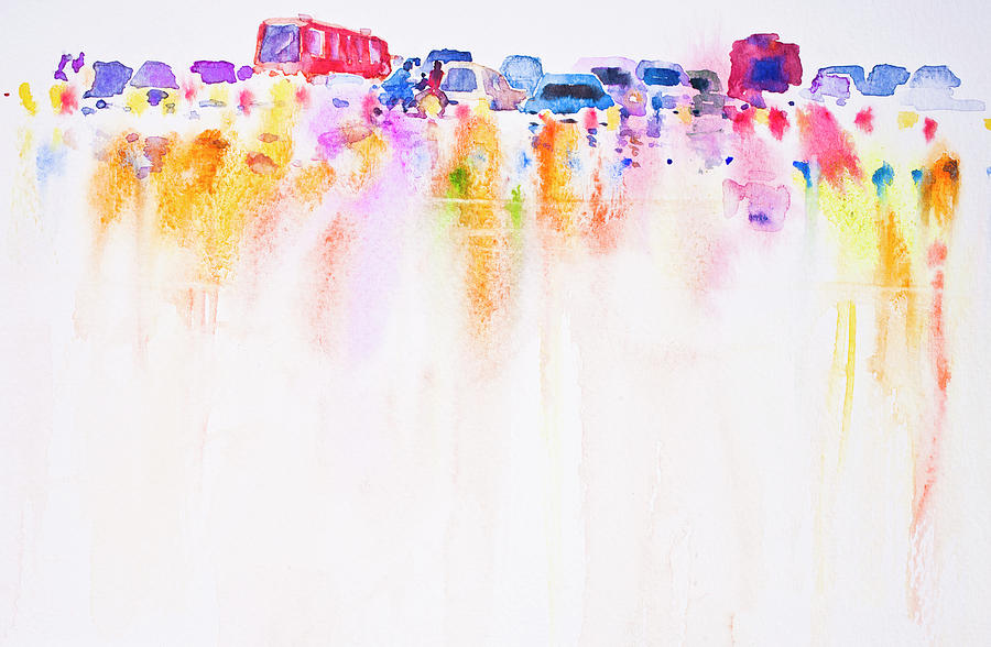 900x588 Abstract Car On The Road Watercolor Hand Painted Background - Watercolor Art Background