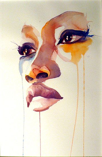 358x550 By Marion Bolognesi (Was Born On Bonaire, The Netherlands Antilles - Watercolor Art Face