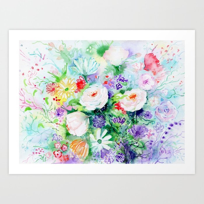 700x700 Watercolor Painting Good Mood Flowers Art Print By Chengjing - Watercolor Art Flowers