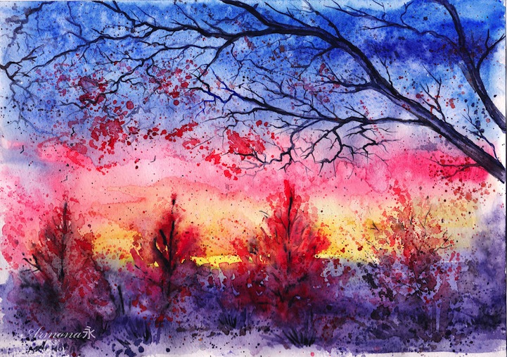 721x507 Colorful Watercolor Paintings Of Radiant Trees In Nature - Watercolor Art Images