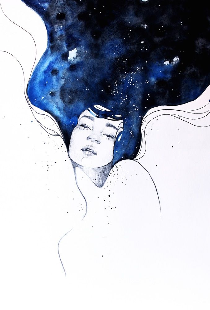678x1000 Image Of With Her Mind In Space By Kelogsloops Art - Watercolor Art Pinterest