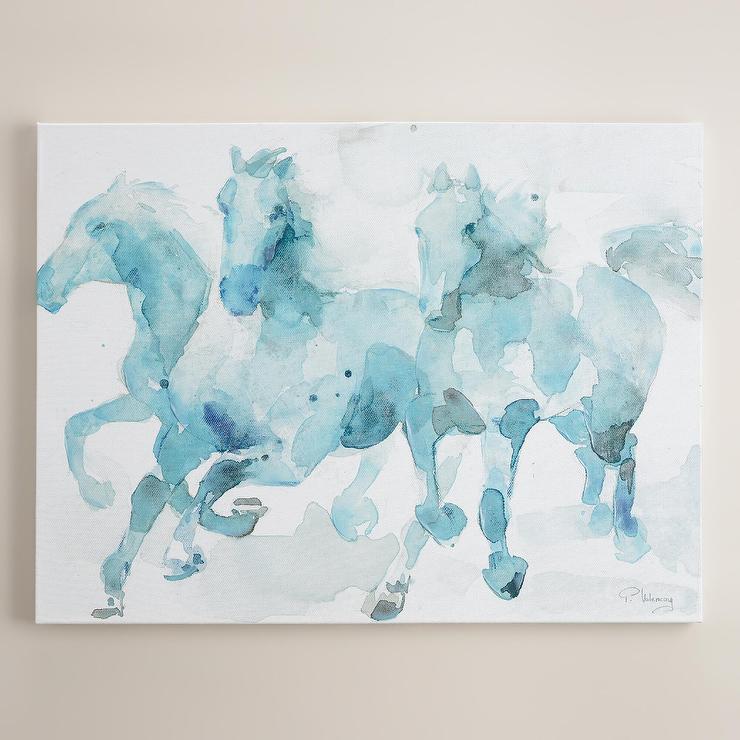 740x740 Blue Watercolor Horses By Paul Valencay - Watercolor Art Styles