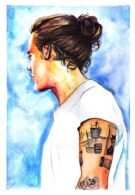 450x651 Harry Styles By Dariemkova - Watercolor Art Styles