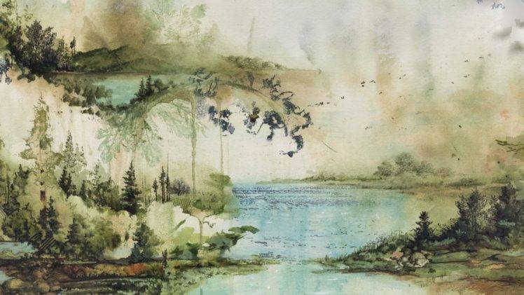 748x421 Bon Iver, Artwork, Watercolor, Cover Art Wallpapers Hd Desktop - Watercolor Art Wallpaper