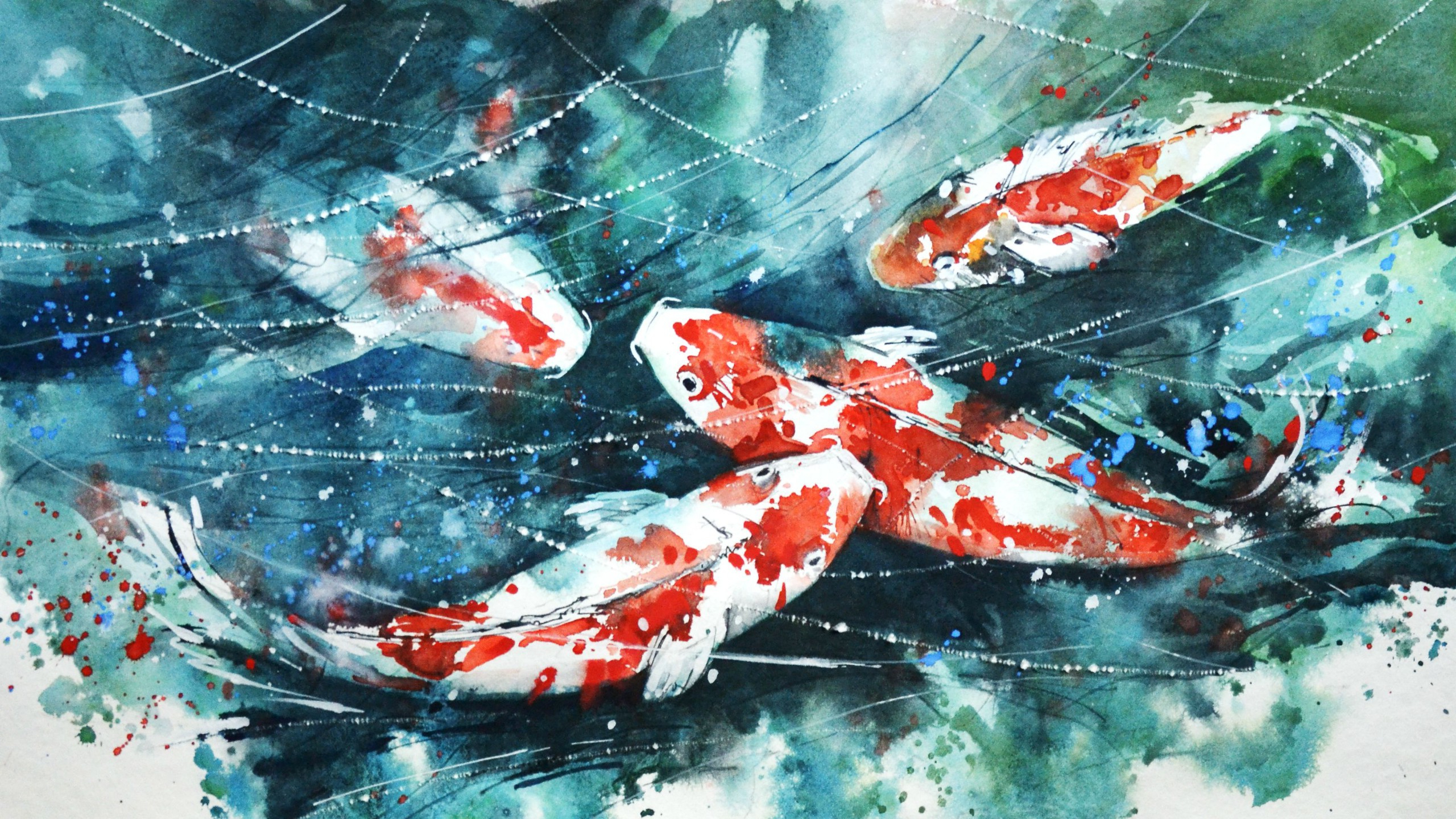 2560x1440 Koi Fish Watercolor Painting Painting, Fish, Watercolor, Koi - Watercolor Art Wallpaper