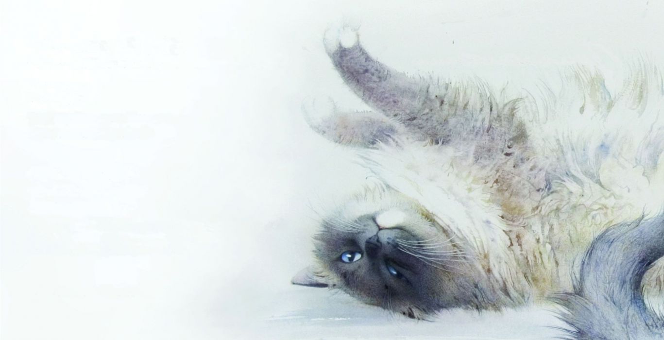 1367x700 Painting Watercolor Art Cat Stretching Wallpaper 2476x1268 - Watercolor Art Wallpaper