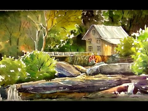 480x360 Watercolor Painting Old Mill Wallpaper - Watercolor Art Wallpaper
