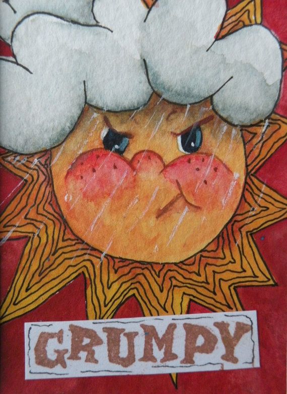 570x782 Watercolor Painting Original Art Card Of Sun Original Painting - Watercolor Artist Trading Cards