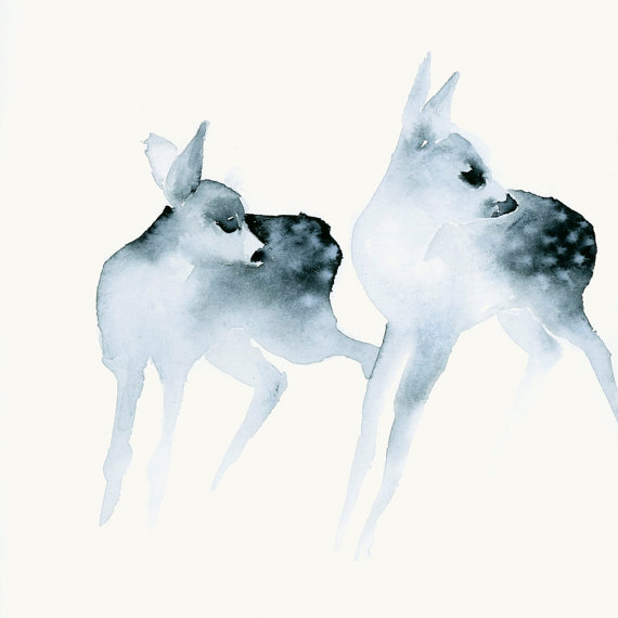 570x570 Watercolor Artwork Ghost Fawns Fine Art Print From Original - Watercolor Artwork