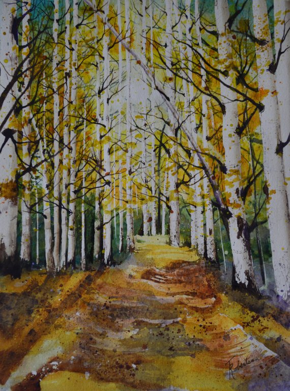 570x768 Birch Tree Paintings Fall Tree Paintings Landscape Watercolor Etsy - Watercolor Aspen Trees