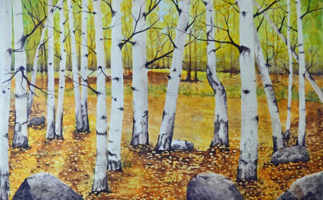 642x398 Original Art Fall Watercolor Aspen Tree Painting Watercolor Etsy - Watercolor Aspen Trees