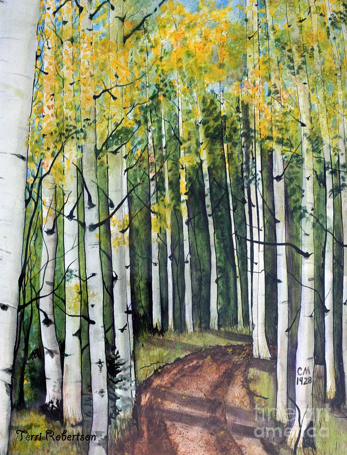 686x900 Spring Road Aspen Painting Landscape Art Group - Watercolor Aspen Trees