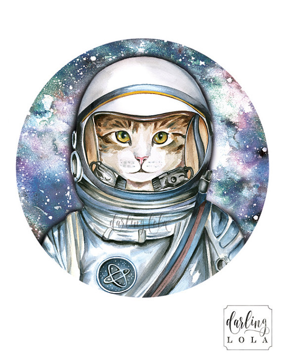 570x723 Cat Watercolor Print - Watercolor Astronaut