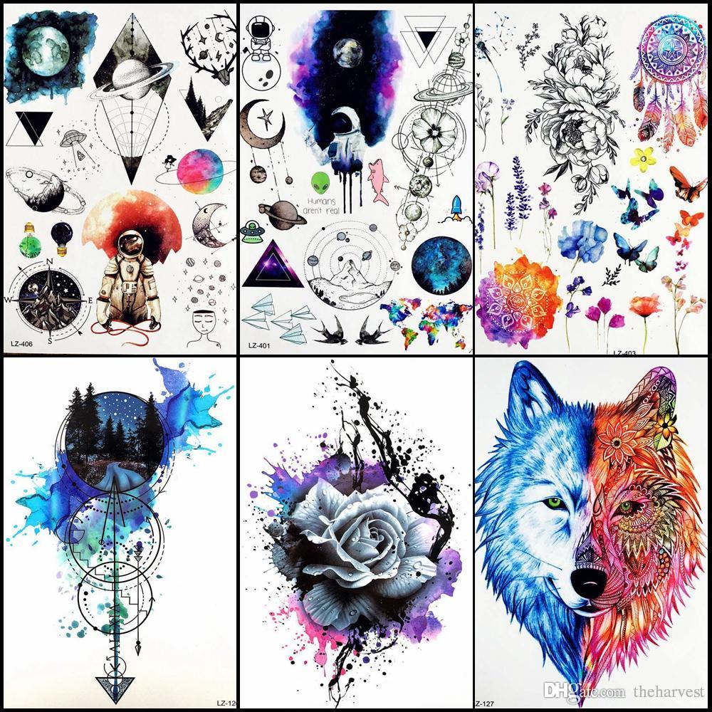 1000x1000 Hot 2115cm Astronaut Planet Watercolor Temporary Tattoo Stickers - Watercolor Astronaut