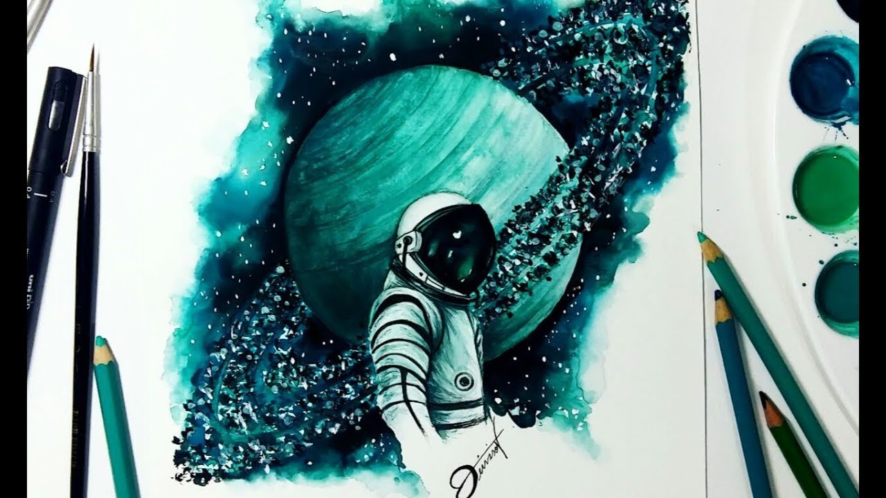 1280x720 Speed Drawing - Watercolor Astronaut