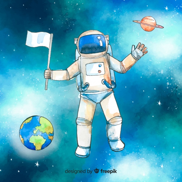 626x626 Watercolor Astronaut Character In The Space Vector Free Download - Watercolor Astronaut