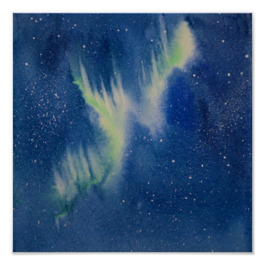 540x540 Aurora Borealis Watercolor Painting Poster Zazzle.ca - Watercolor Aurora
