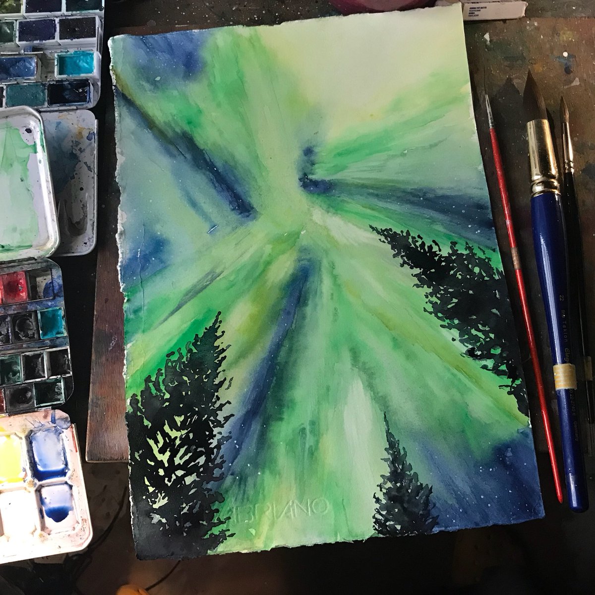 1200x1200 Deneb Arici On Twitter Aurora Borealis - Watercolor Aurora