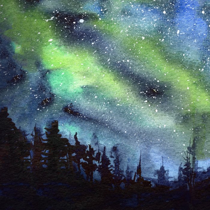 700x700 Galaxy Nebula Watercolor Northern Lights Aurora Borealis - Watercolor Aurora