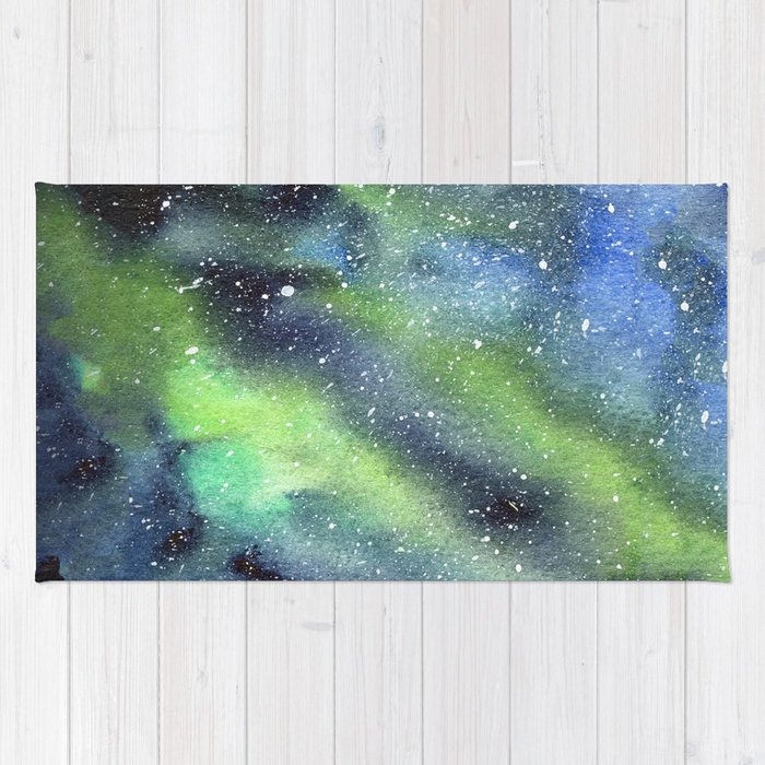 700x700 Galaxy Nebula Watercolor Northern Lights Aurora Borealis Rug By - Watercolor Aurora
