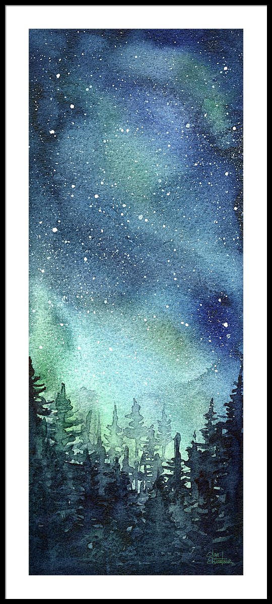 540x1200 Galaxy Watercolor Aurora Painting Framed Print By Olga Shvartsur - Watercolor Aurora
