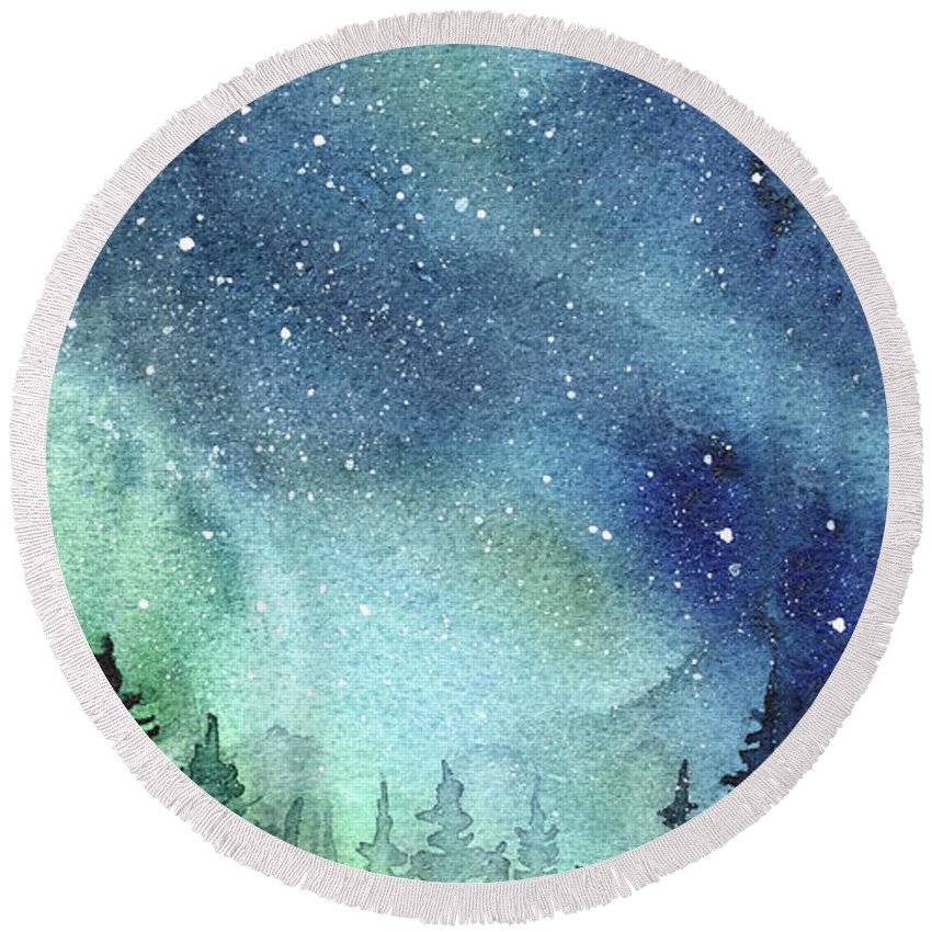 850x850 Galaxy Watercolor Aurora Painting Round Beach Towel For Sale By - Watercolor Aurora