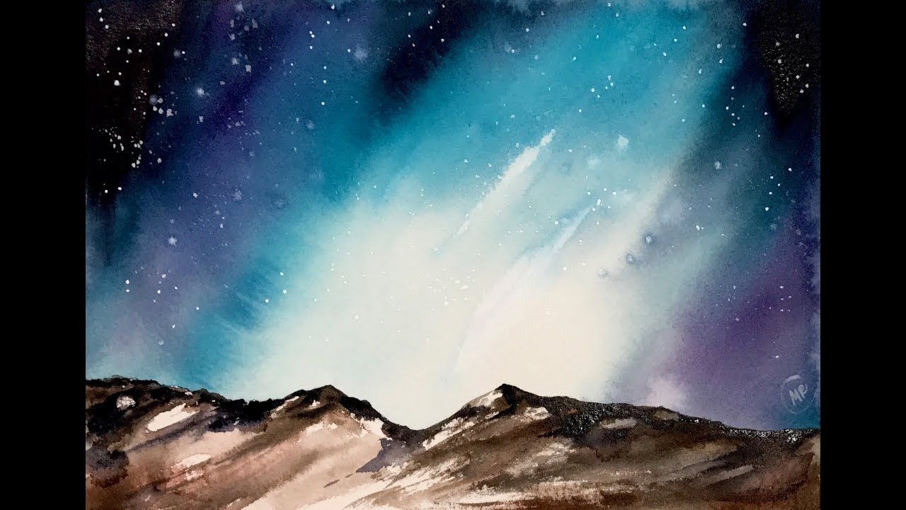 1280x720 Watercolor Aurora Painting Demonstration Watercolor - Watercolor Aurora
