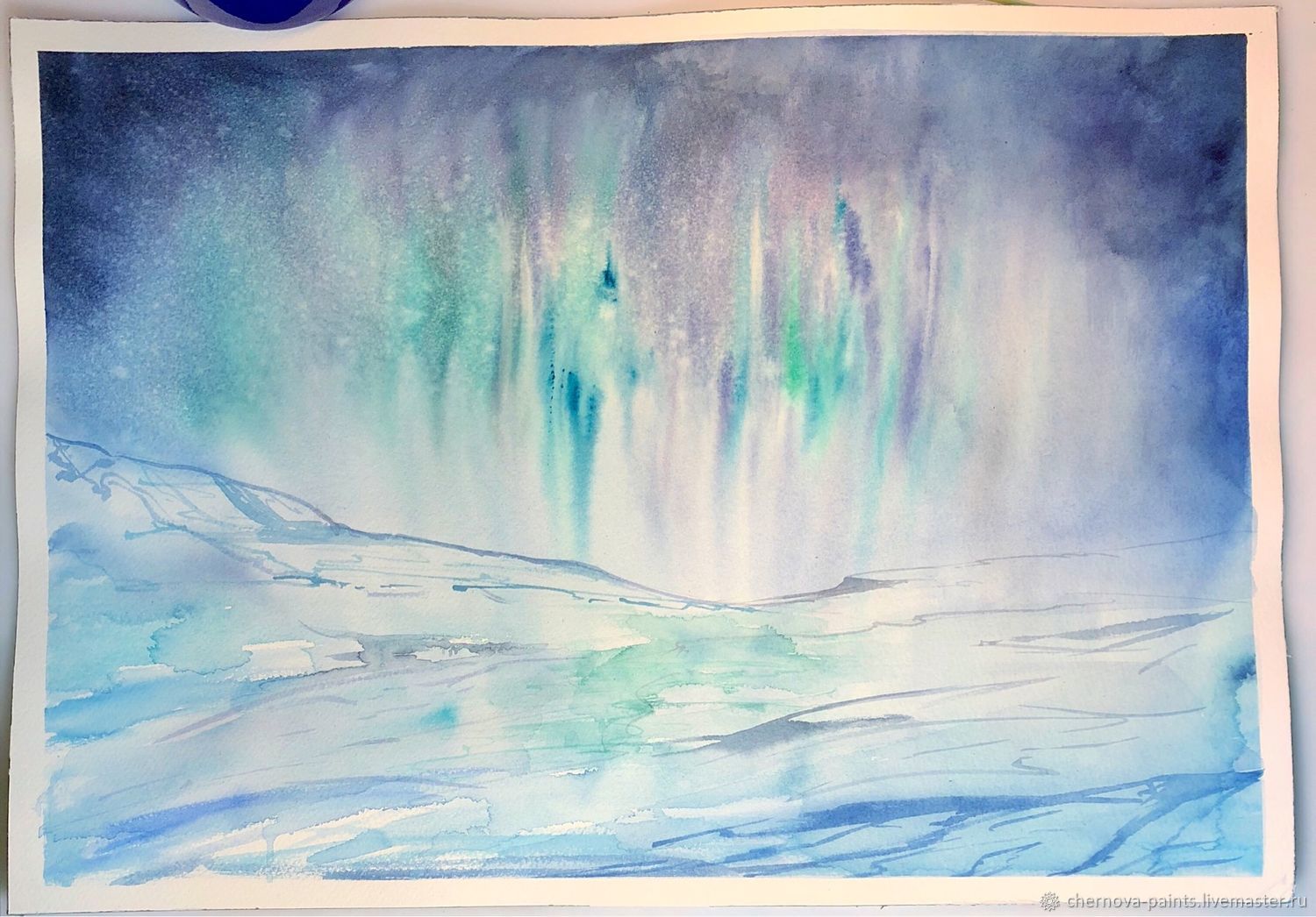 1500x1046 Watercolor Painting Aurora Borealis Shop Online On Livemaster - Watercolor Aurora