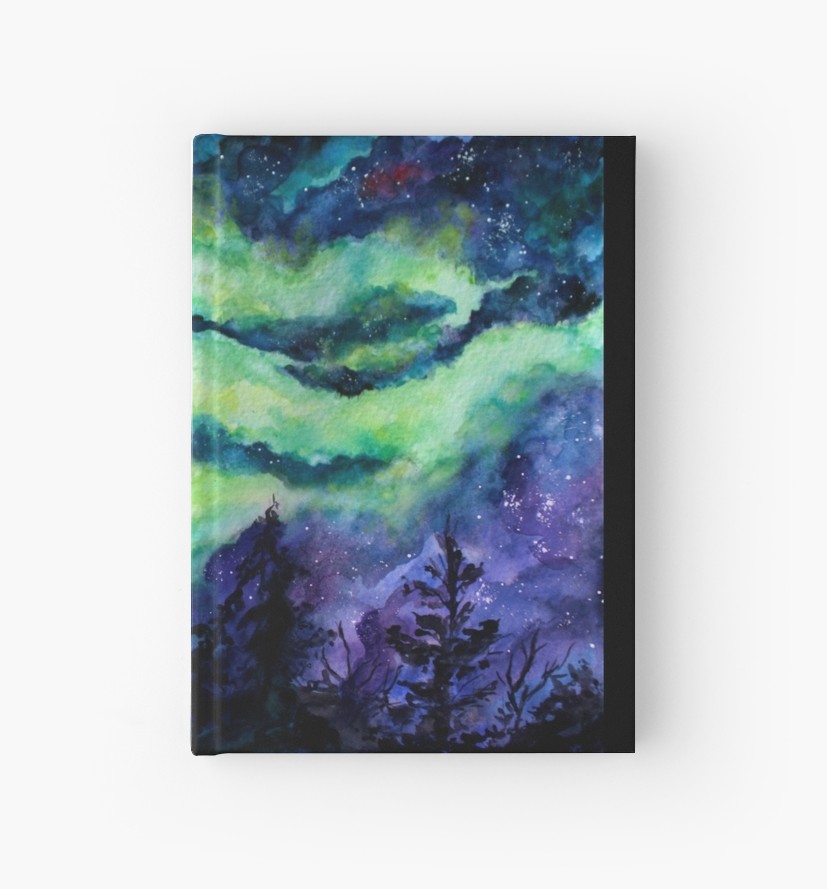 827x889 Aurora Borealis Watercolour Painting Hardcover Journals By - Watercolor Aurora