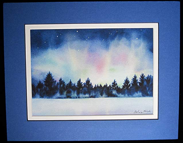 638x500 8x10 Matted Print, Aurora Borealis Watercolor Art - Watercolor Aurora Borealis