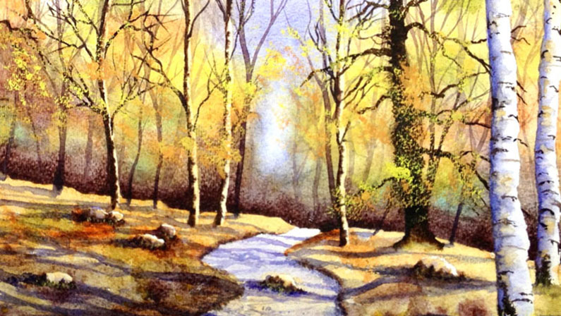 795x448 Watercolour Painting Autumn Woodland Watercolour Journey By - Watercolor Autumn Scenes
