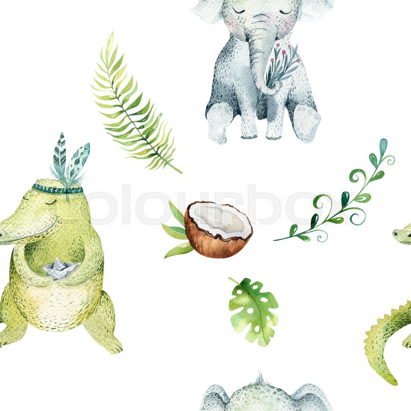 800x800 Baby Animals Nursery Isolated Seamless Pattern. Watercolor Boho - Watercolor Baby Animals
