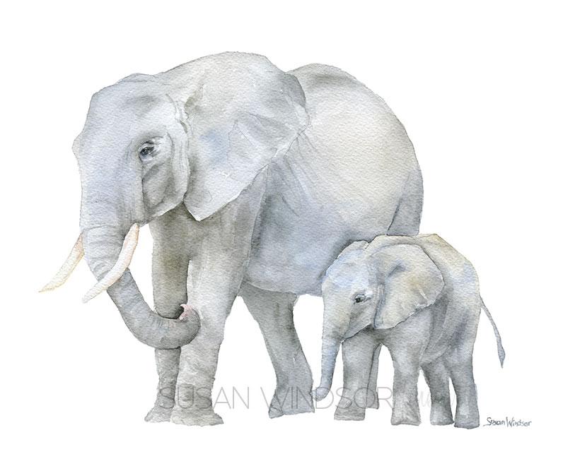 813x650 Mother And Baby Animals Watercolor Art Print Set Of 4 - Watercolor Baby Animals
