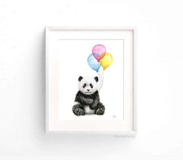 642x562 Baby Panda Balloons Watercolor Animals With Balloons Panda Art Etsy - Watercolor Baby Animals