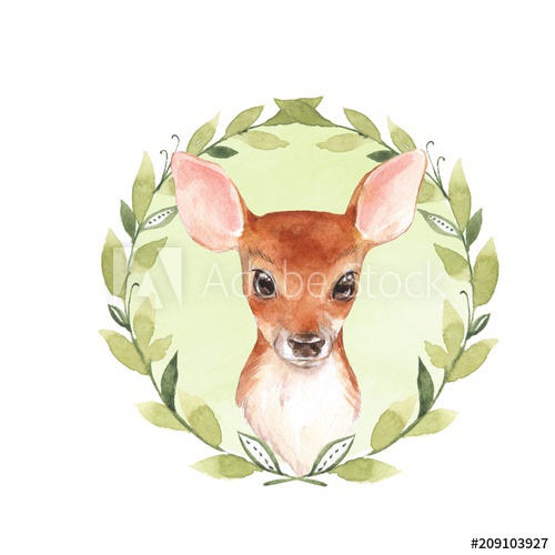 500x500 Baby Deer. Hand Drawn Cute Fawn. Watercolor Illustration - Watercolor Baby Deer