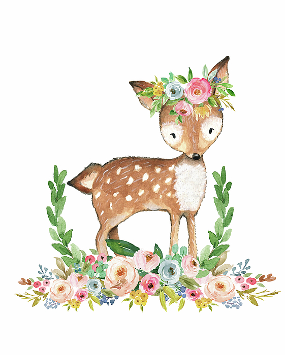 561x700 Boho Woodland Baby Nursery Deer Floral Watercolor Shower Curtain - Watercolor Baby Deer