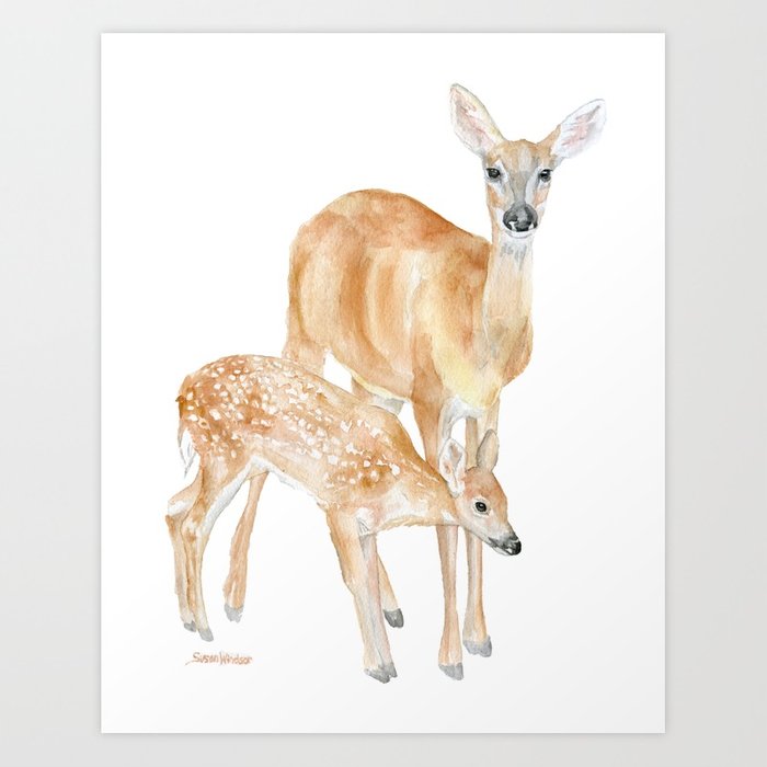 700x700 Mother And Baby Deer Watercolor Art Print By Susanwindsor Society6 - Watercolor Baby Deer