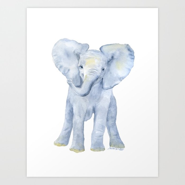 700x700 Baby Elephant Watercolor Art Print By Susanwindsor Society6 - Watercolor Baby Elephant
