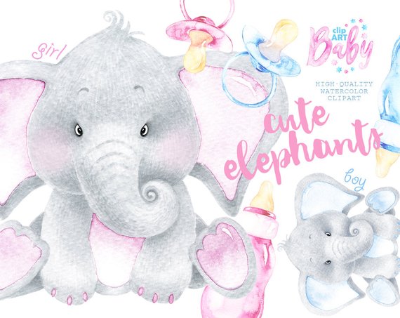 570x453 Watercolor Baby Elephant. Cute Animal Clipart Nursery Etsy - Watercolor Baby Elephant