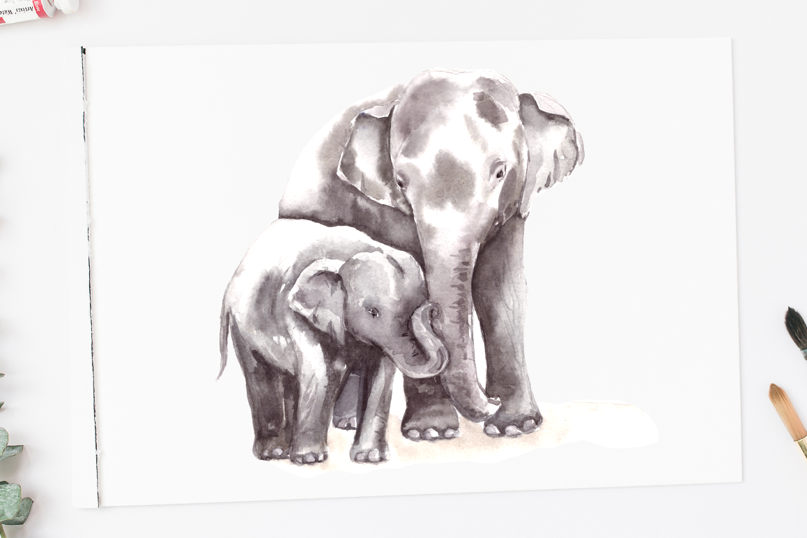 1158x772 Watercolor Mother Amp Baby - Watercolor Baby Elephant