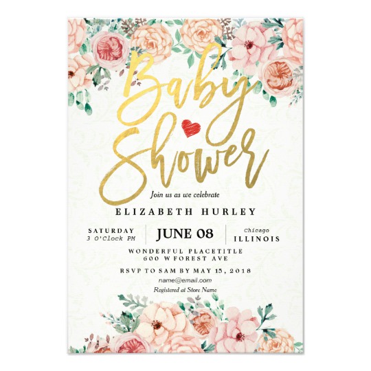 540x540 Gold Script Amp Watercolor Floral Baby Shower Invite - Watercolor Baby Shower