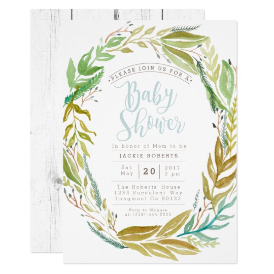 540x540 Green Garden Watercolor Baby Shower Invite - Watercolor Baby Shower