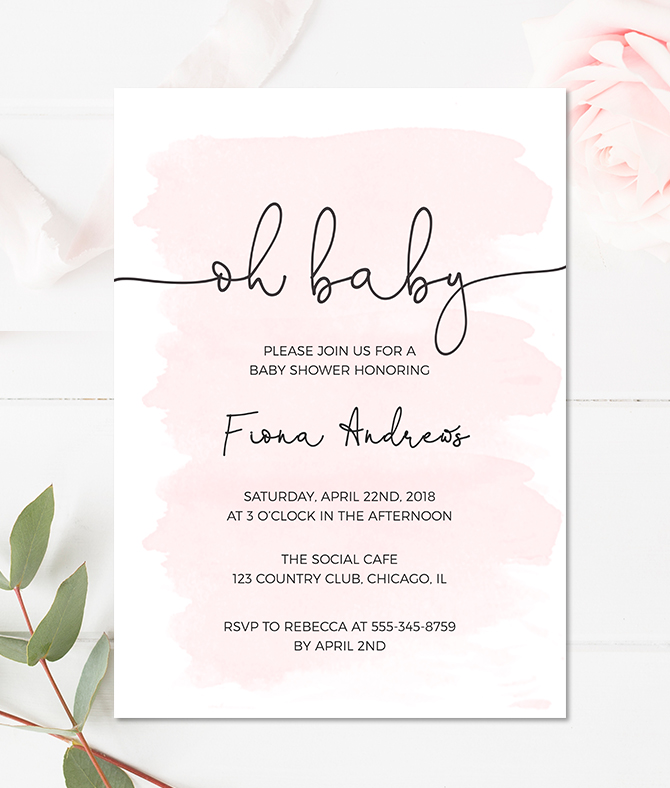 670x788 Pink Watercolor Baby Shower Invitation For A Girl Merryelle Design - Watercolor Baby Shower